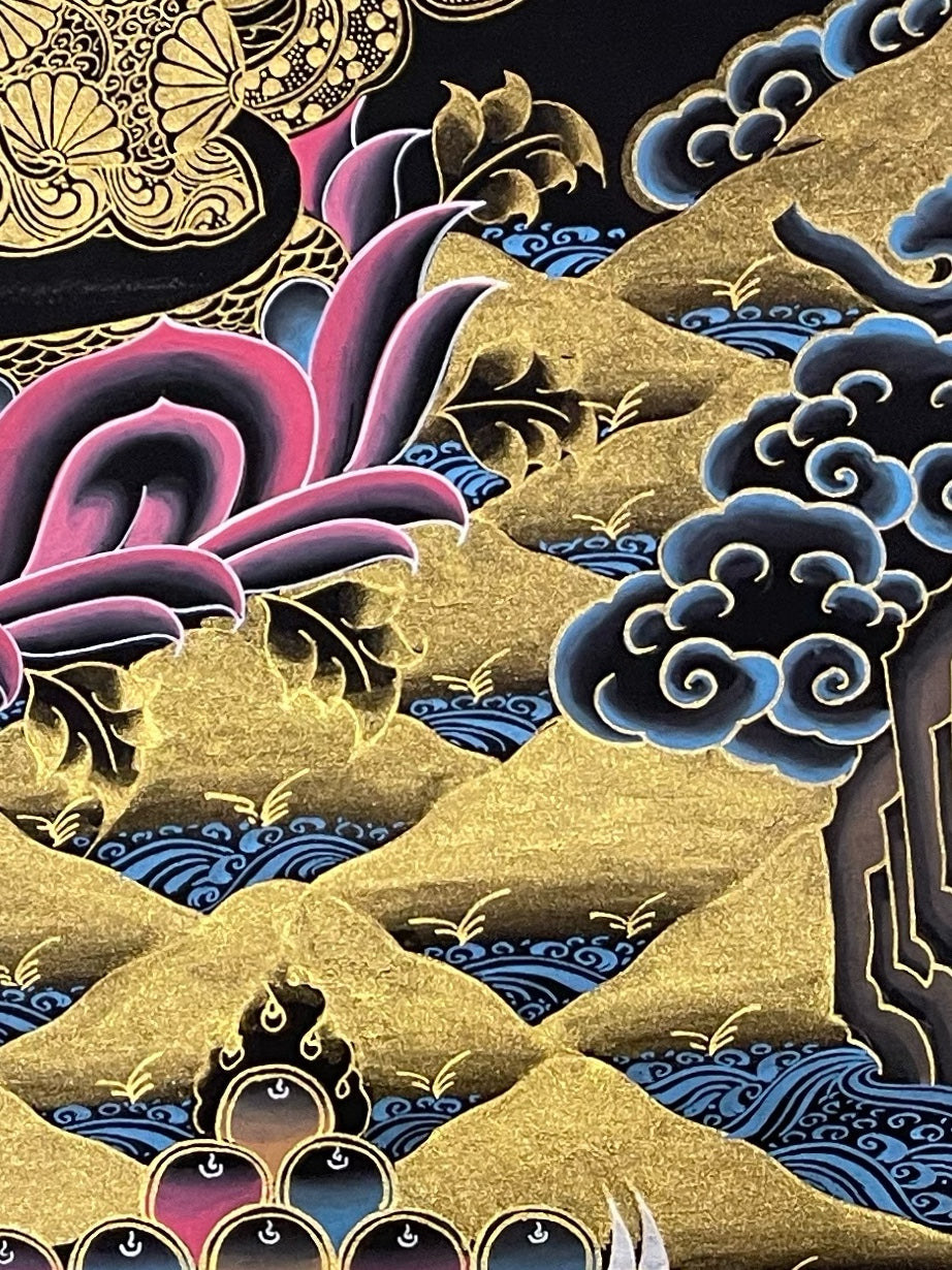 Green Tara thangka, detail: bottom-right corner