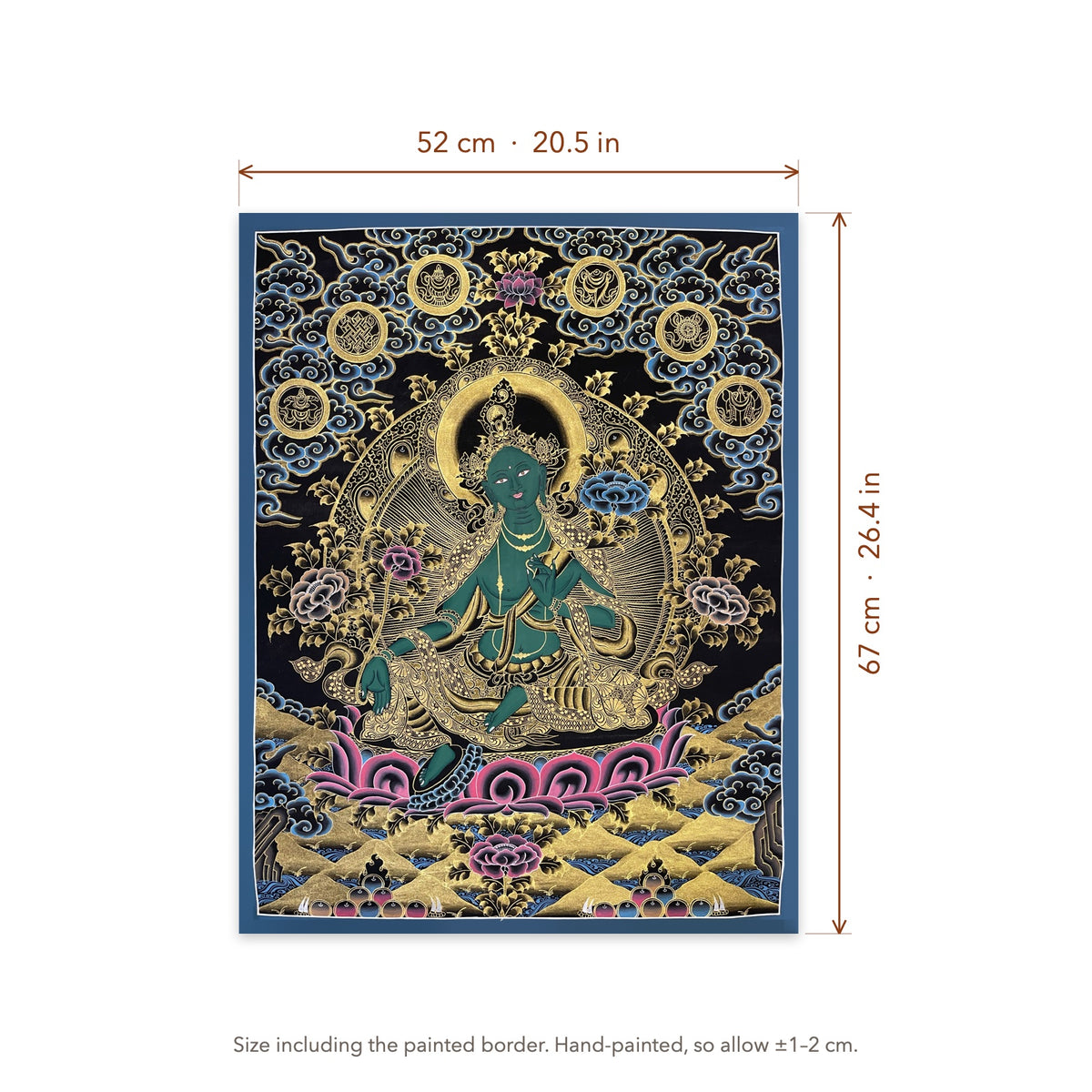 Size diagram: 52 × 67 cm (20.5 × 26.4 in), including the painted border