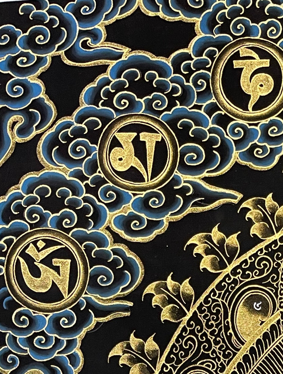 Chenrezig thangka, detail: top-left corner