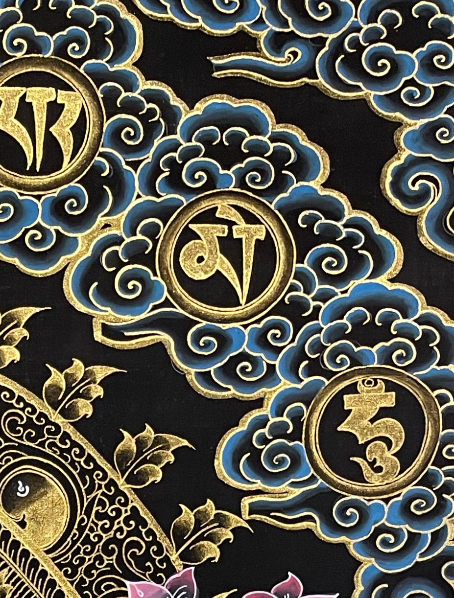 Chenrezig thangka, detail: top-right corner