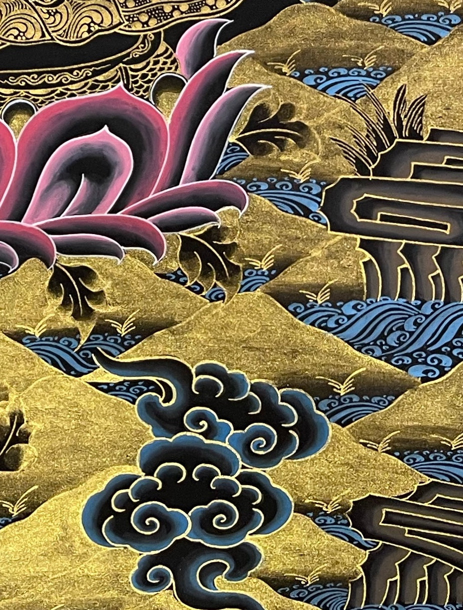 Chenrezig thangka, detail: bottom-right corner