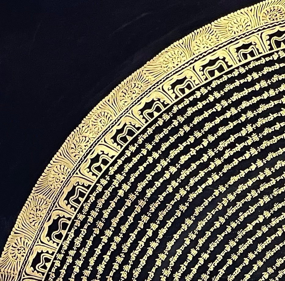 Mantra Mandala thangka, detail: top-left corner