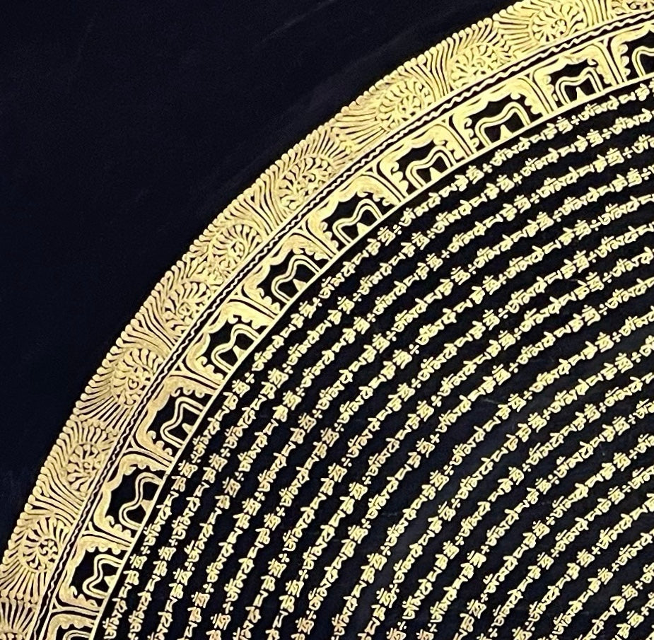 Mantra Mandala thangka, detail: top-left corner