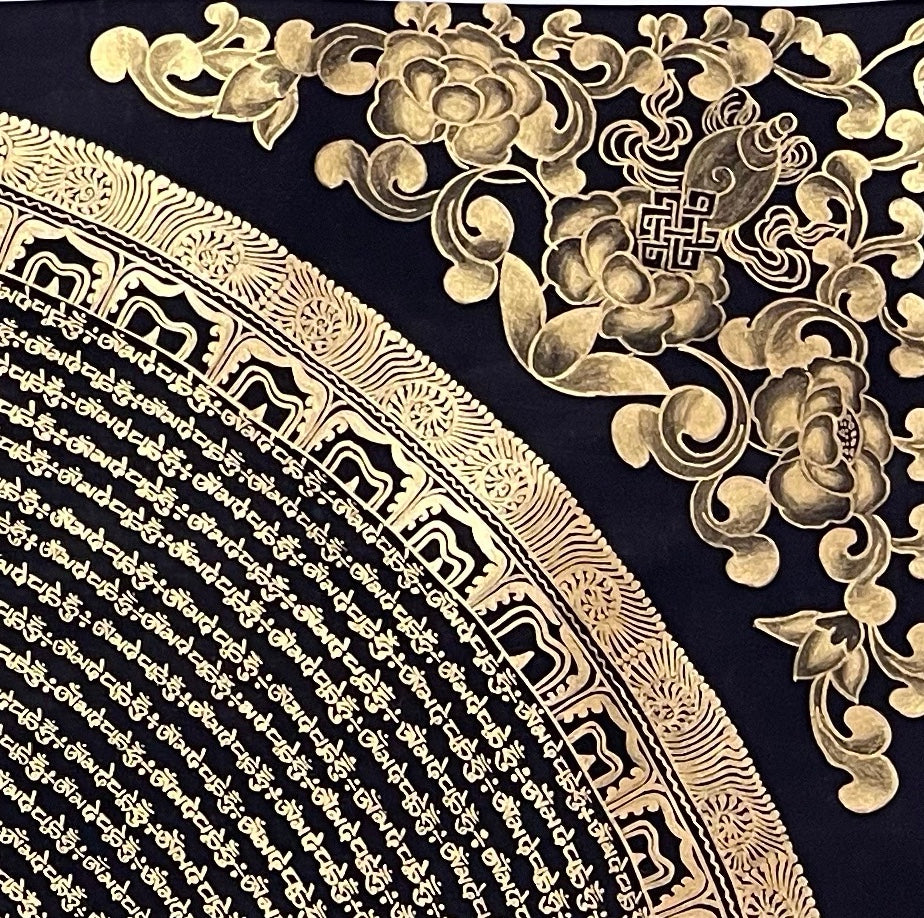 Mantra Mandala thangka, detail: top-right corner