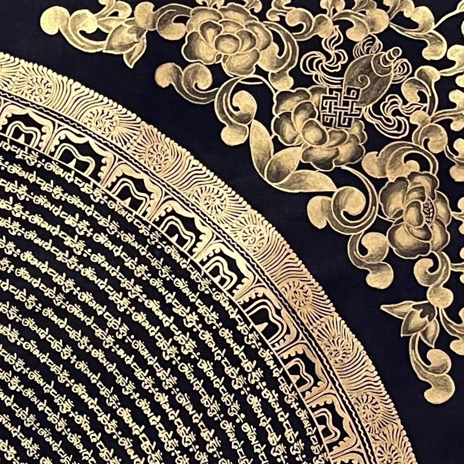 Mantra Mandala thangka, detail: top-right corner