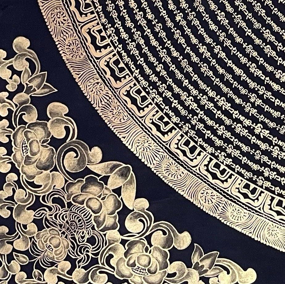 Mantra Mandala thangka, detail: bottom-left corner