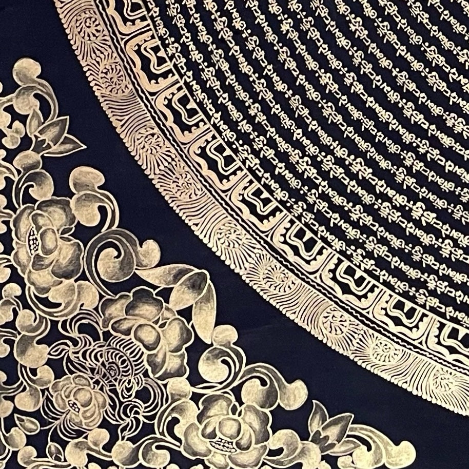 Mantra Mandala thangka, detail: bottom-left corner