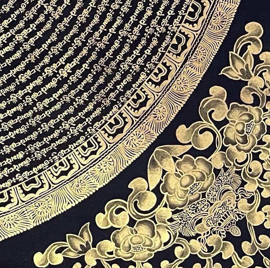 Mantra Mandala thangka, detail: bottom-right corner