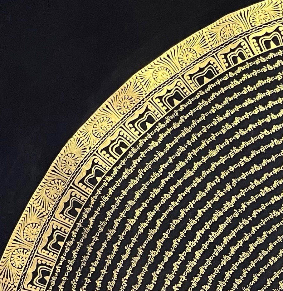 Mantra Mandala thangka, detail: top-left corner
