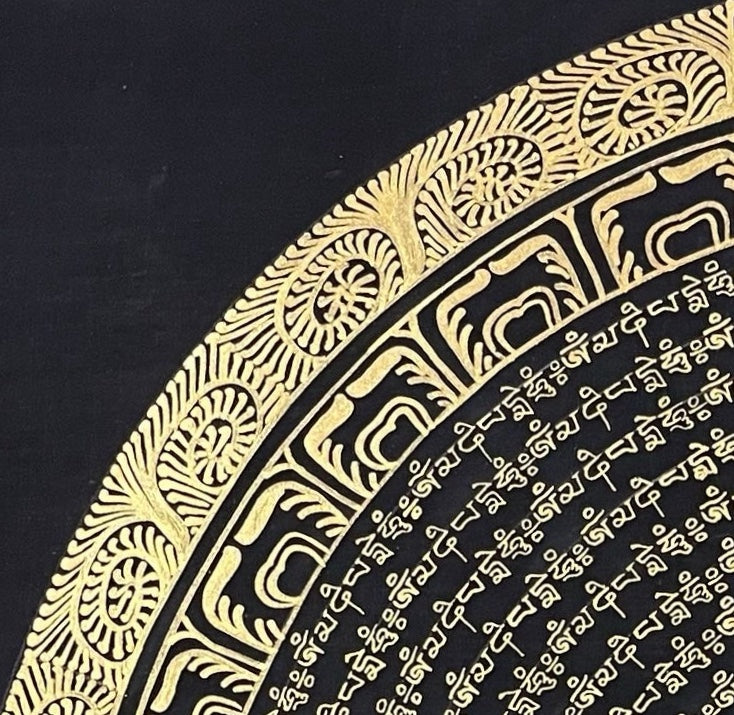 Mantra Mandala thangka, detail: top-left corner