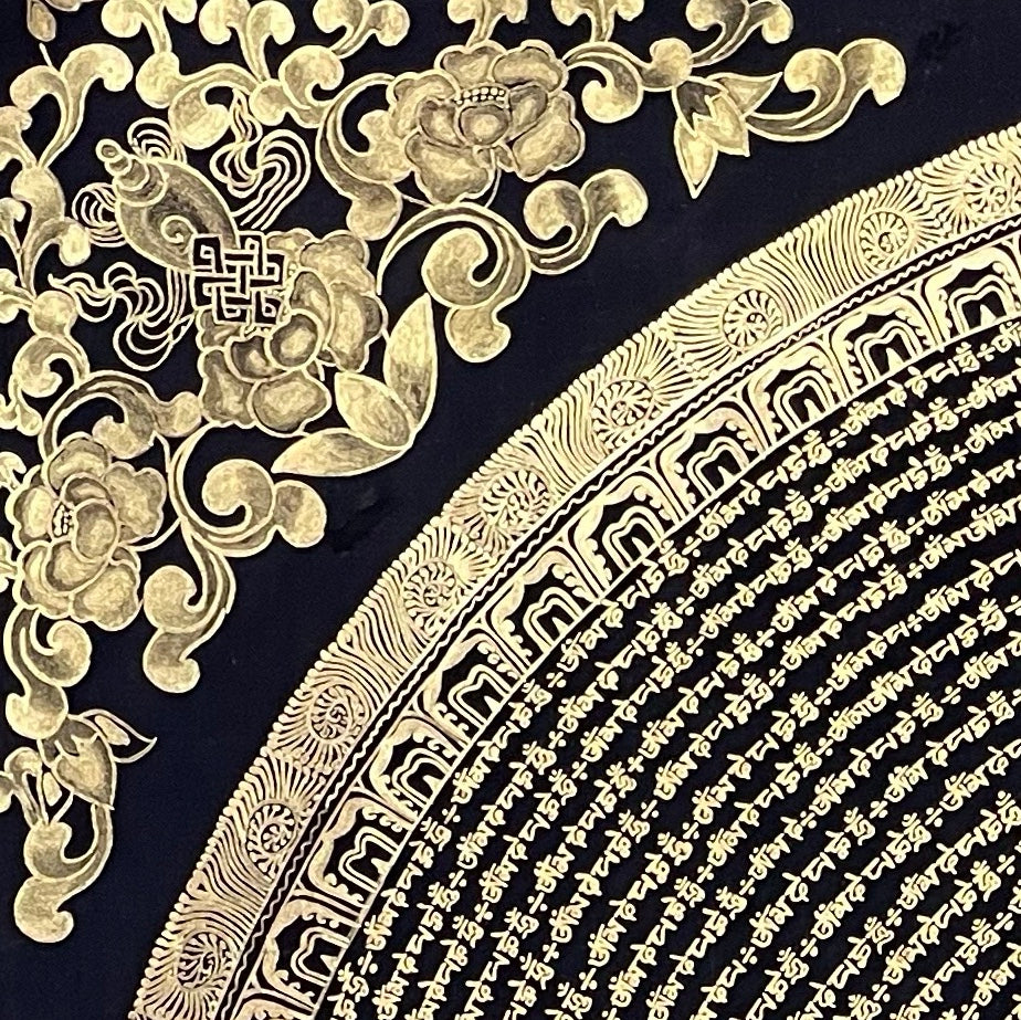 Mantra Mandala thangka, detail: top-left corner