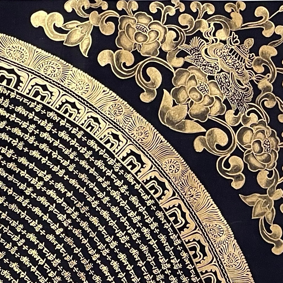 Mantra Mandala thangka, detail: top-right corner