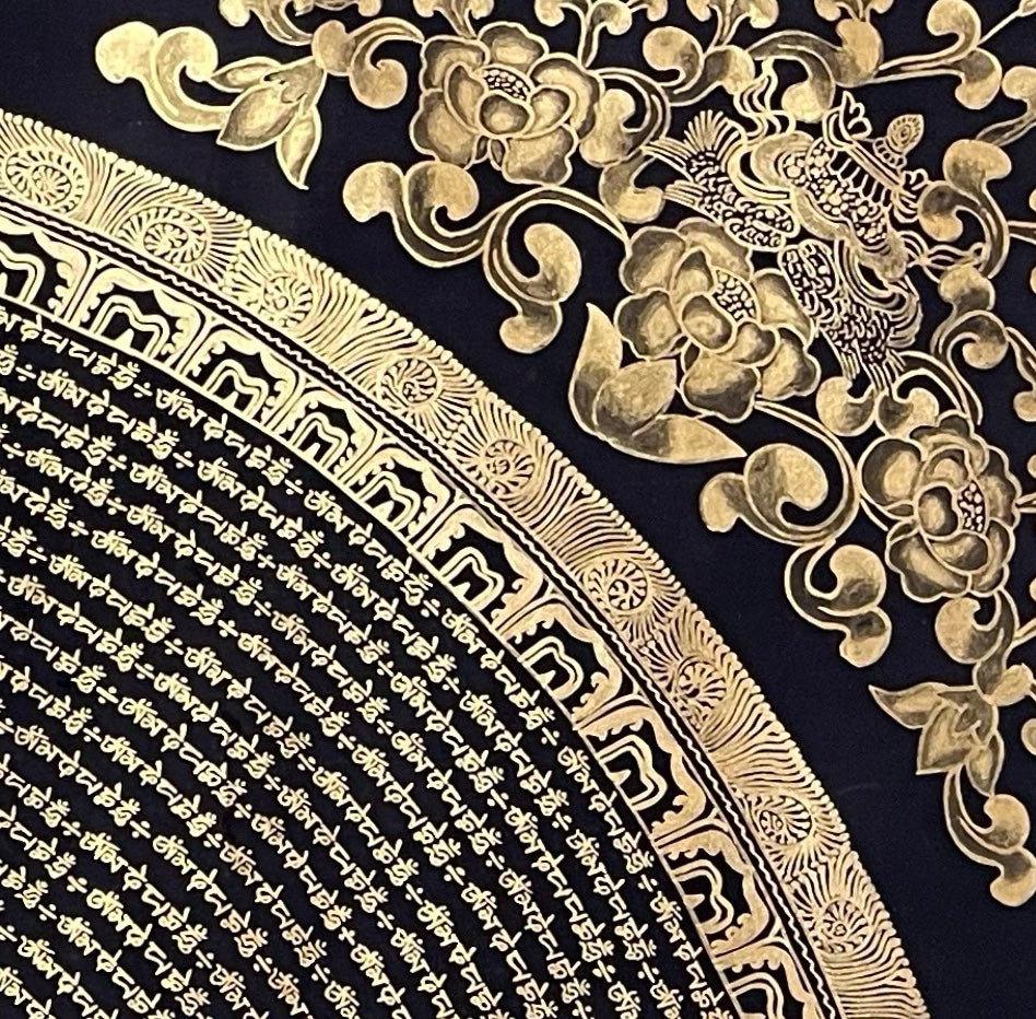 Mantra Mandala thangka, detail: top-right corner