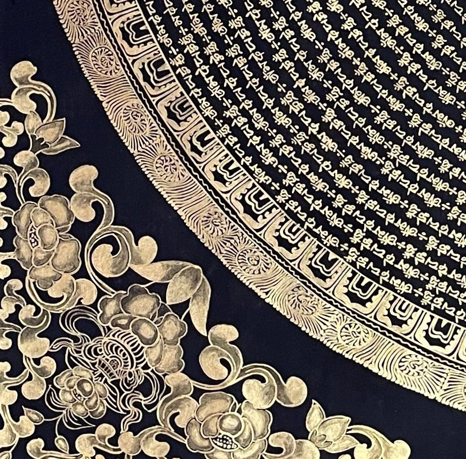 Mantra Mandala thangka, detail: bottom-left corner