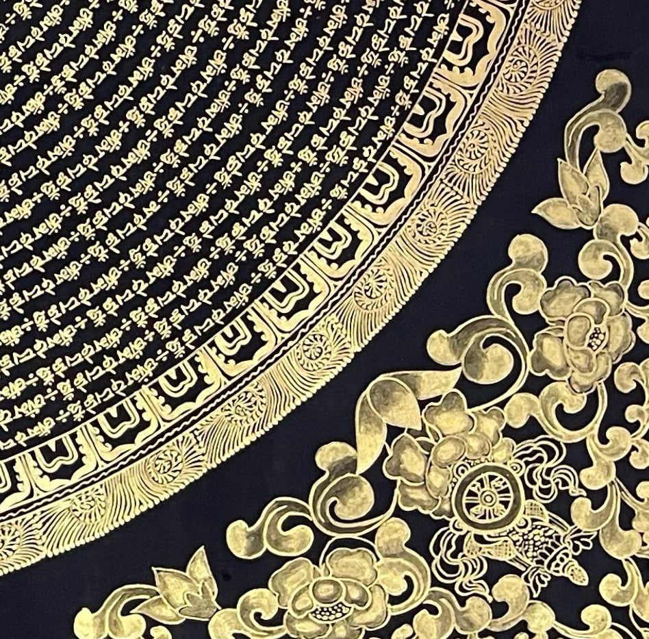 Mantra Mandala thangka, detail: bottom-right corner