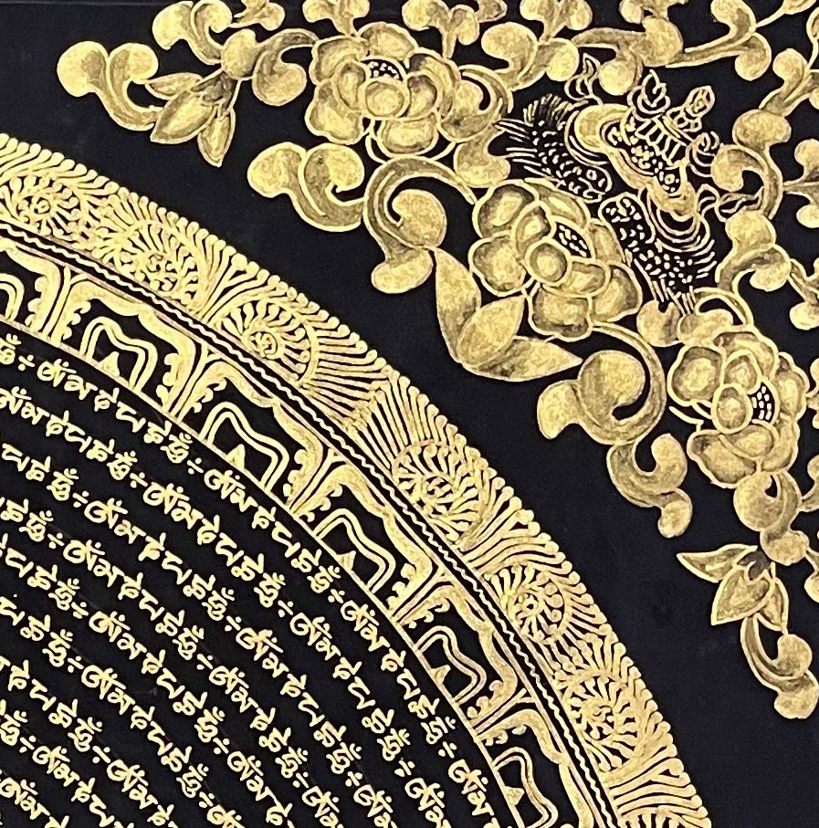 Mantra Mandala thangka, detail: top-right corner