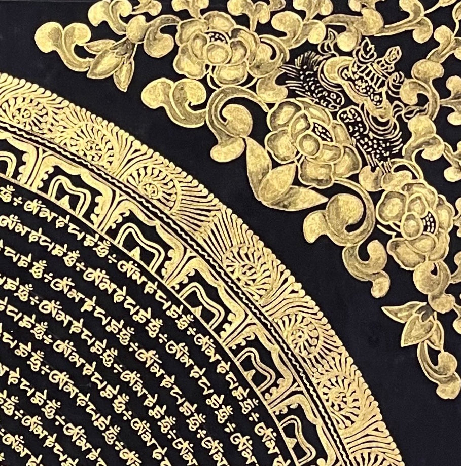 Mantra Mandala thangka, detail: top-right corner