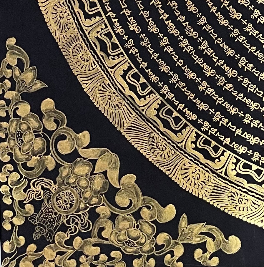 Mantra Mandala thangka, detail: bottom-left corner