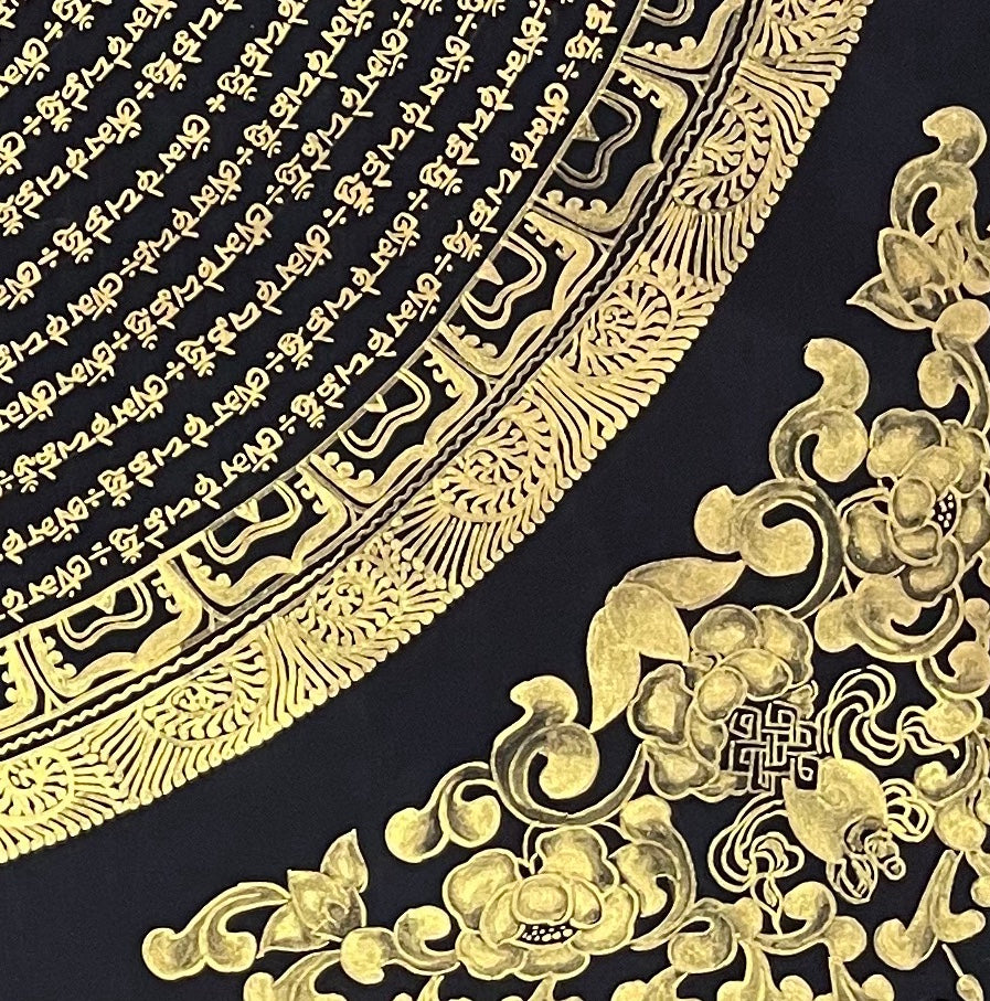 Mantra Mandala thangka, detail: bottom-right corner