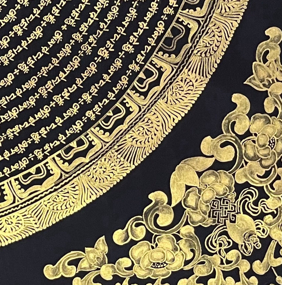 Mantra Mandala thangka, detail: bottom-right corner