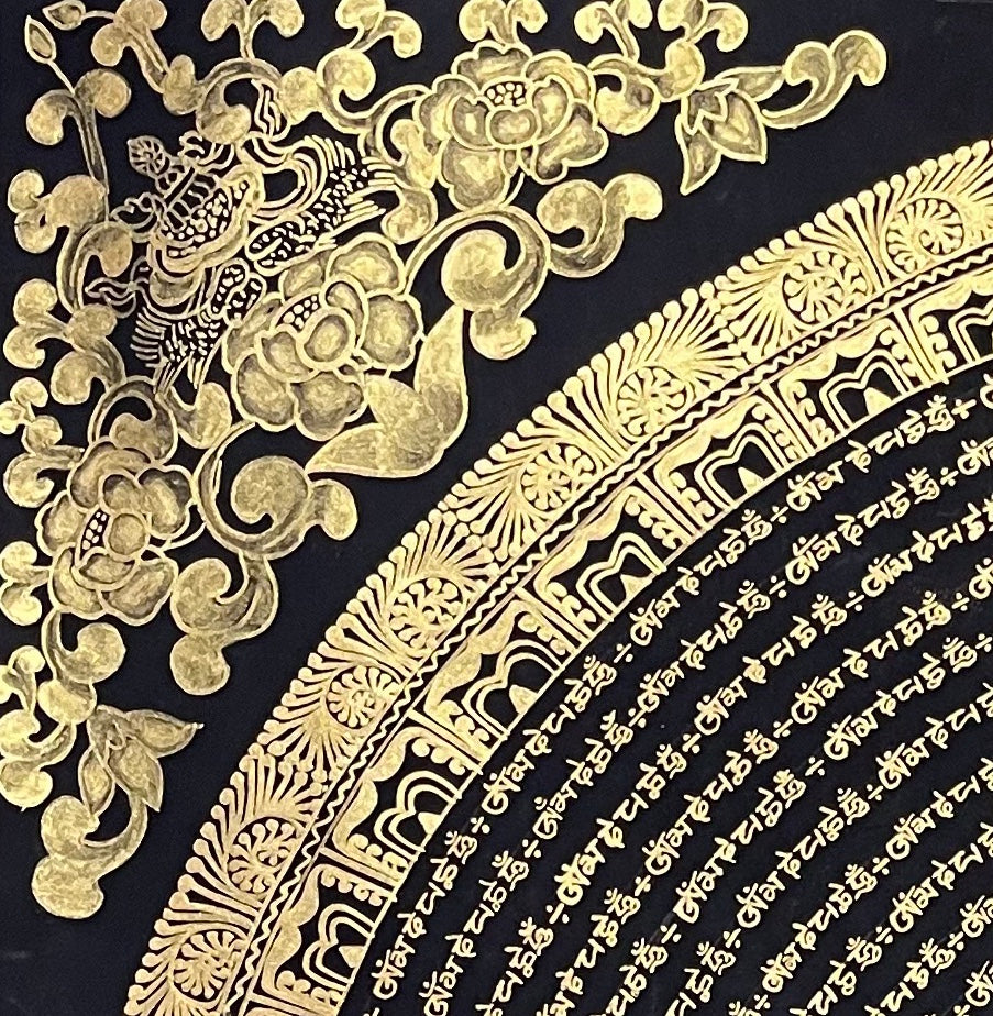 Mantra Mandala thangka, detail: top-left corner