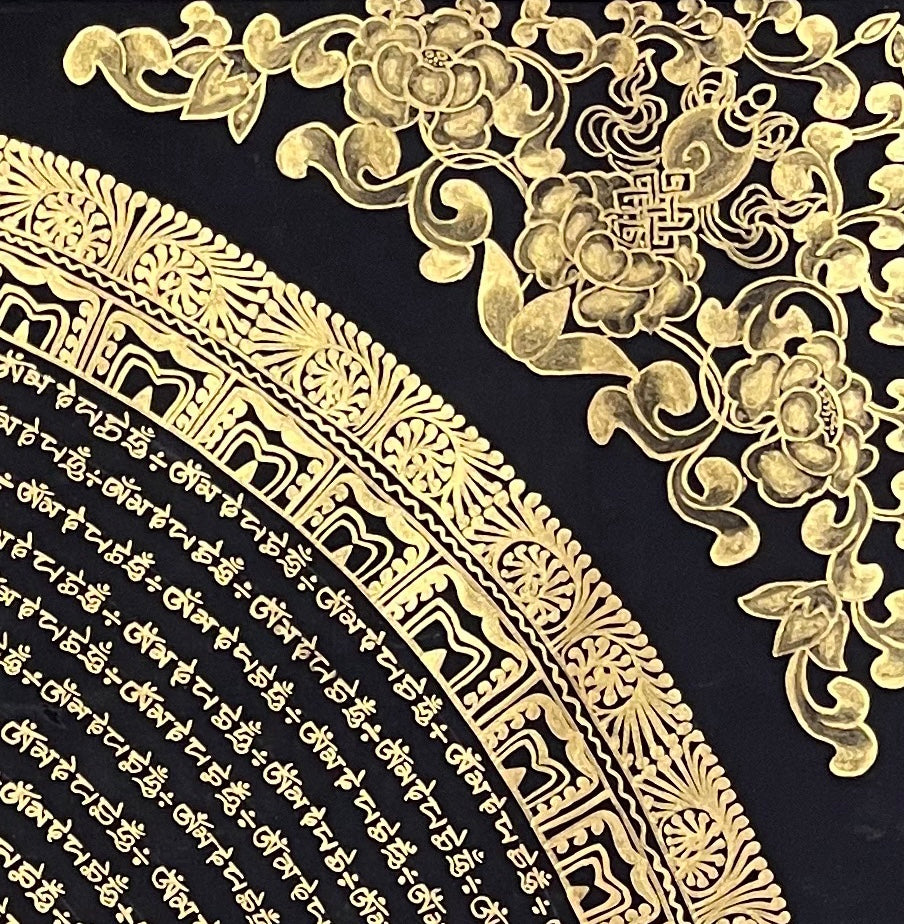 Mantra Mandala thangka, detail: top-right corner