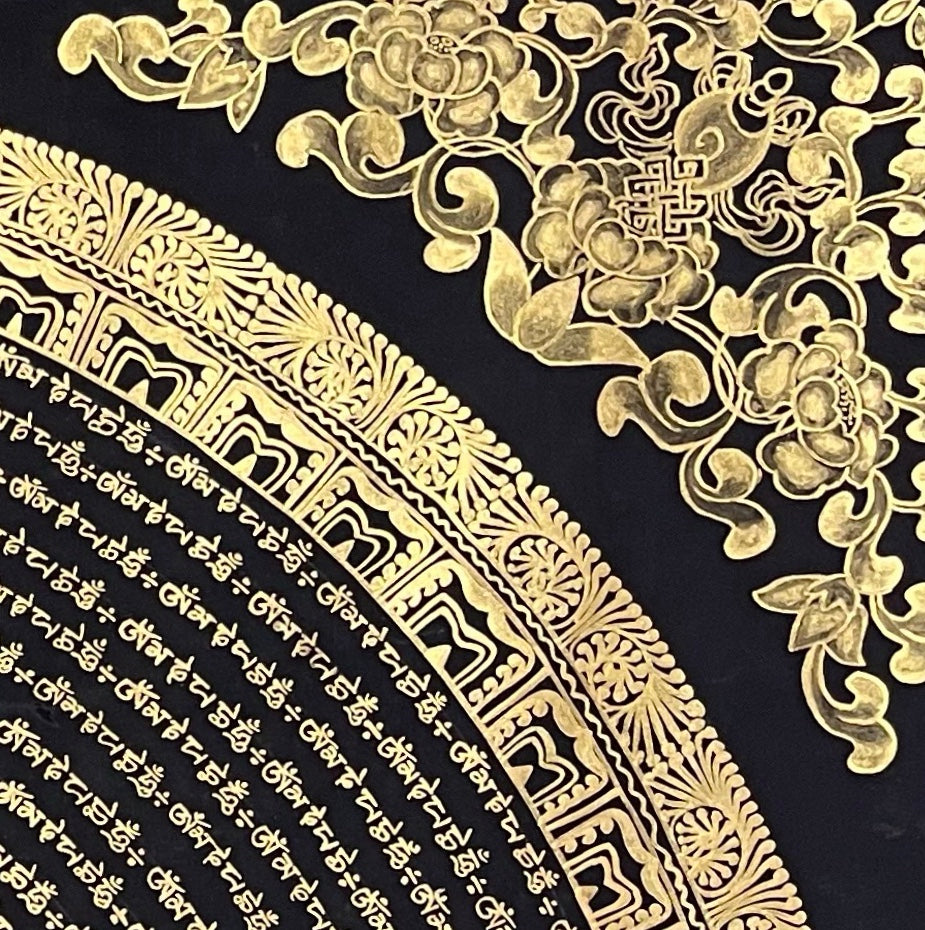 Mantra Mandala thangka, detail: top-right corner