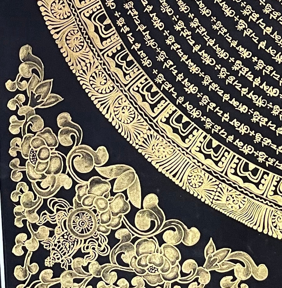 Mantra Mandala thangka, detail: bottom-left corner
