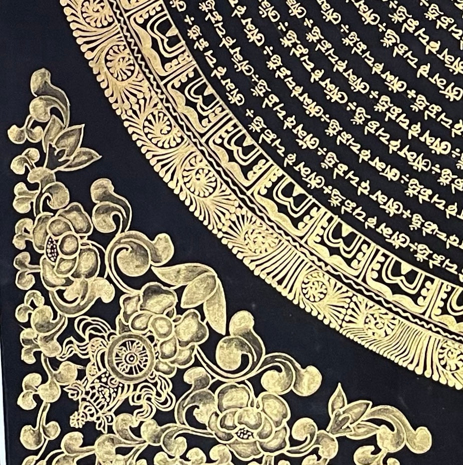 Mantra Mandala thangka, detail: bottom-left corner