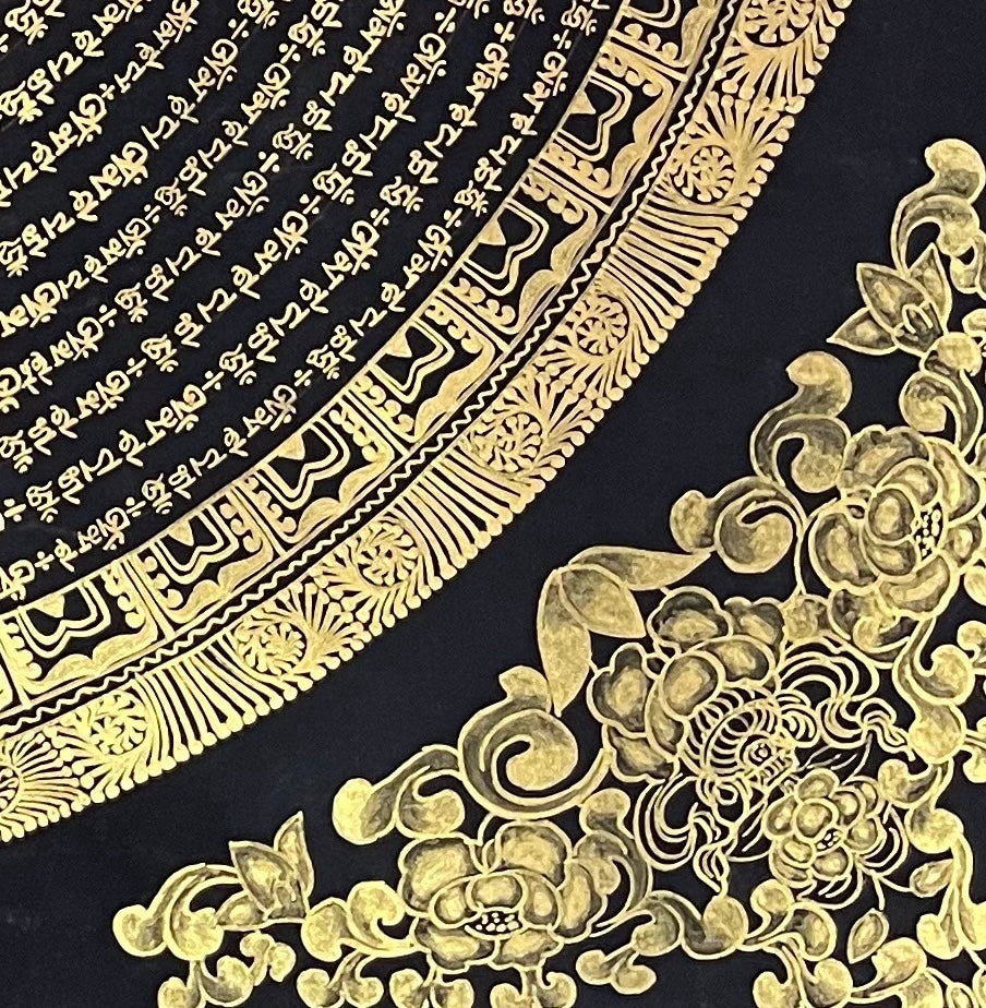 Mantra Mandala thangka, detail: bottom-right corner