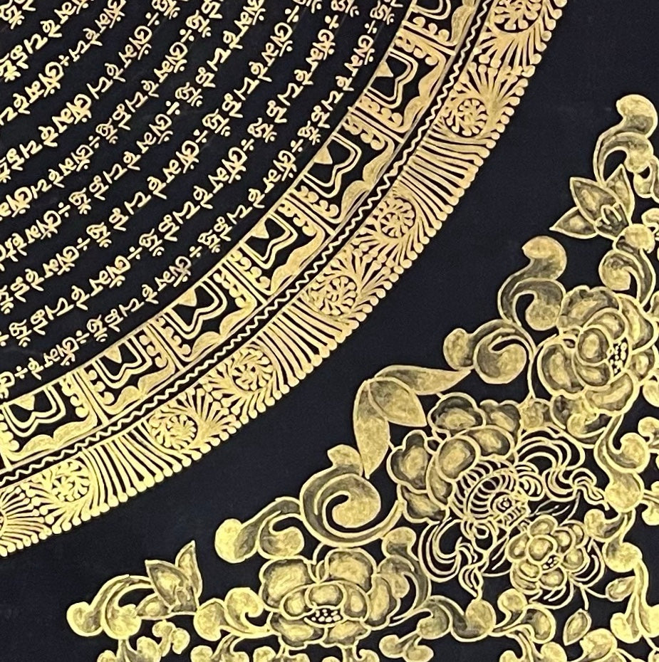 Mantra Mandala thangka, detail: bottom-right corner