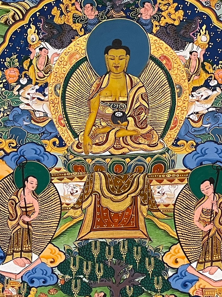 Buddha Life Story thangka, detail: centre