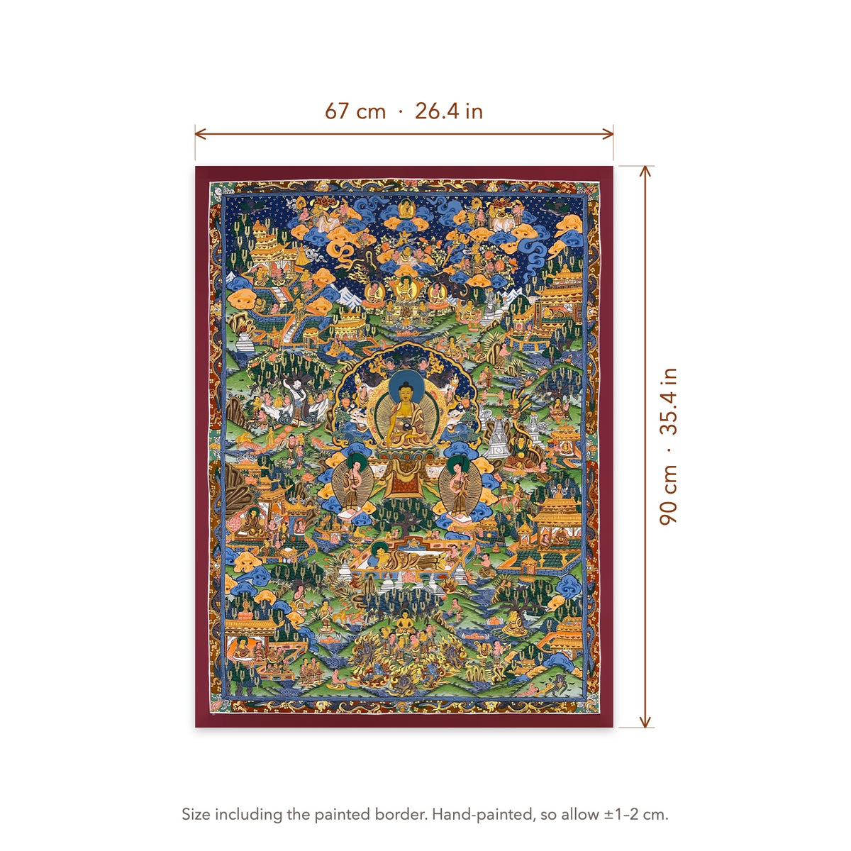 Size diagram: 67 × 90 cm (26.4 × 35.4 in), including the painted border