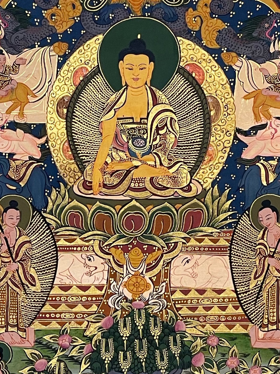 Buddha Life Story thangka, detail: centre