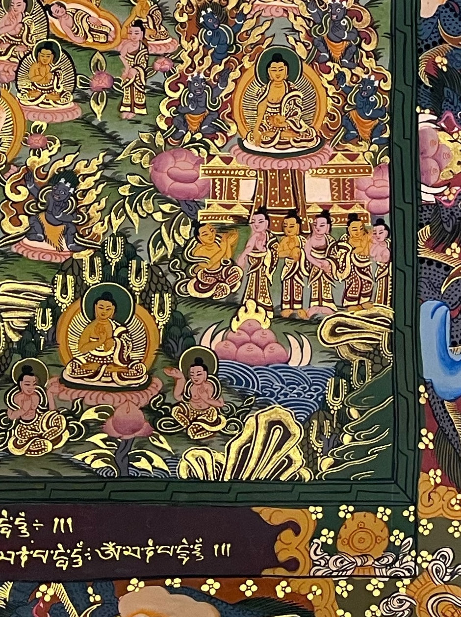 Buddha Life Story thangka, detail: bottom-right corner