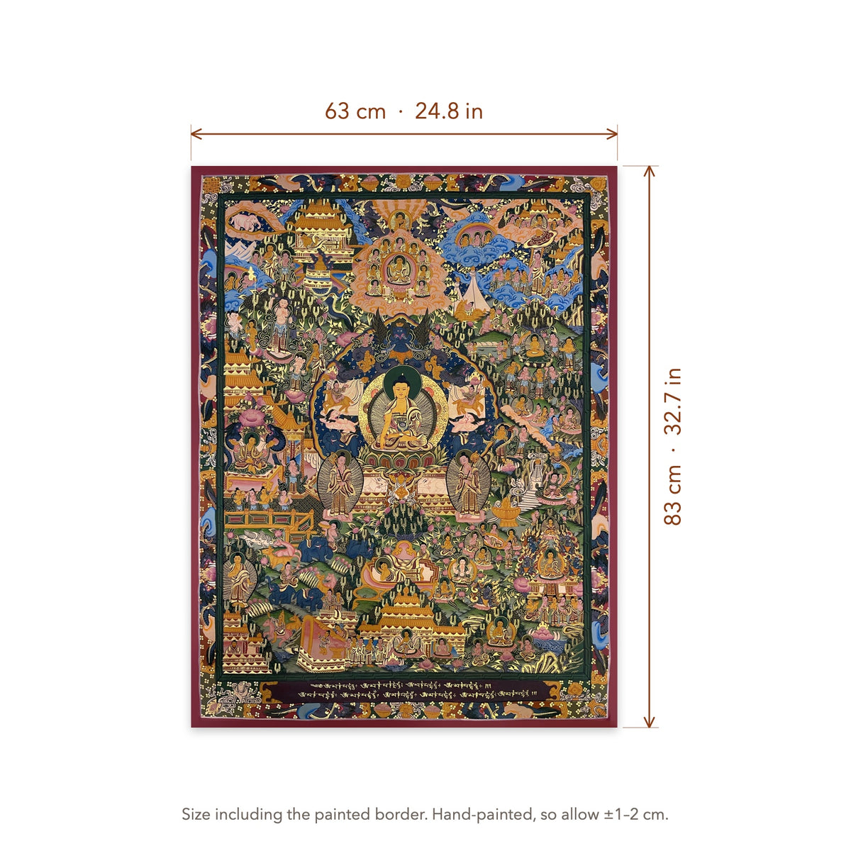 Size diagram: 63 × 83 cm (24.8 × 32.7 in), including the painted border