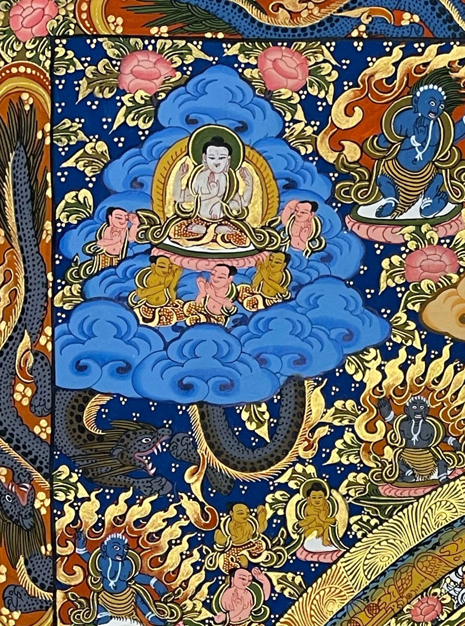 Buddha Mandala thangka, detail: top-left corner