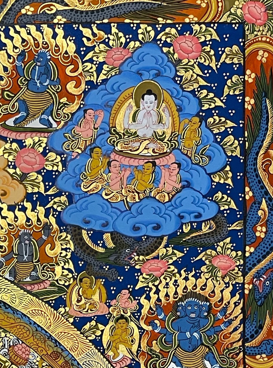 Buddha Mandala thangka, detail: top-right corner