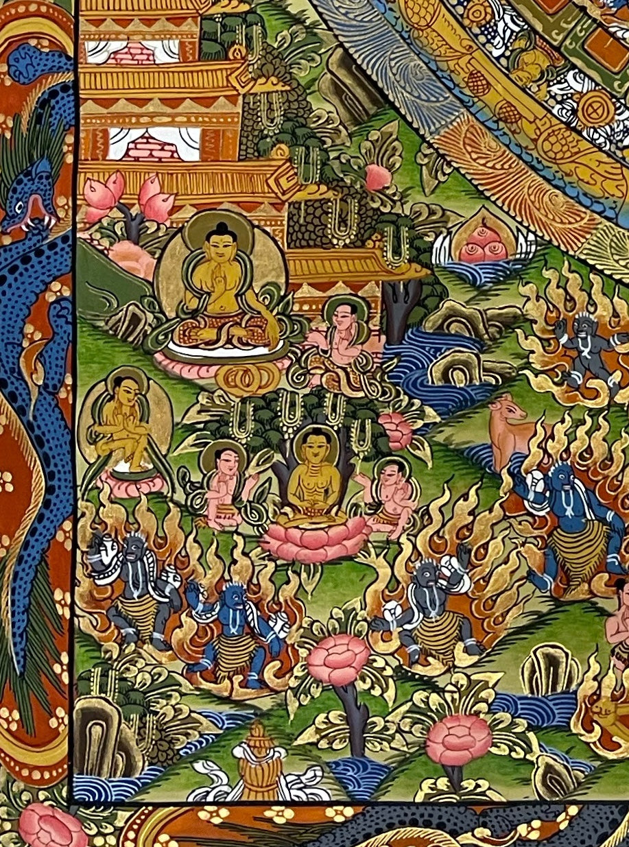 Buddha Mandala thangka, detail: bottom-left corner