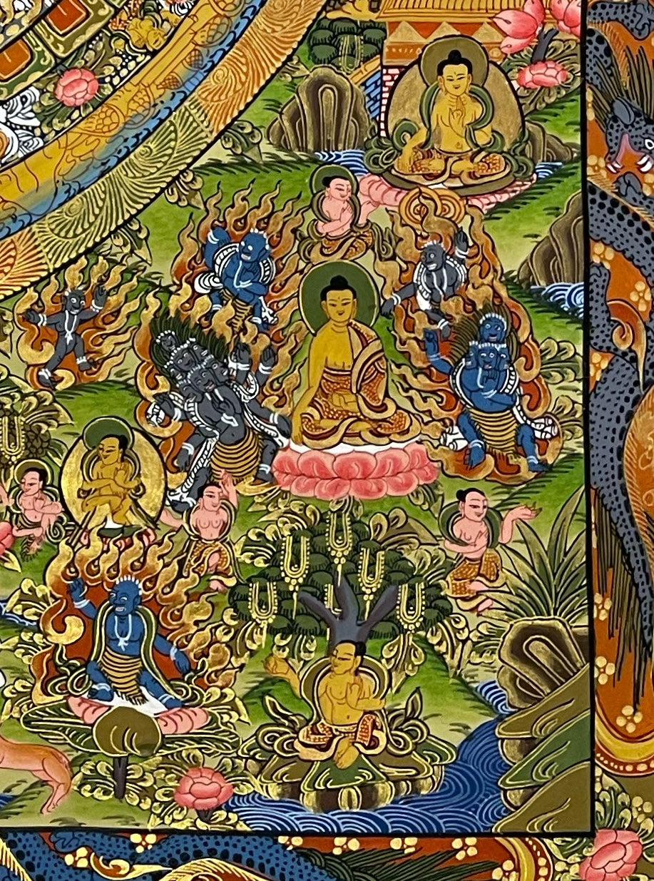 Buddha Mandala thangka, detail: bottom-right corner