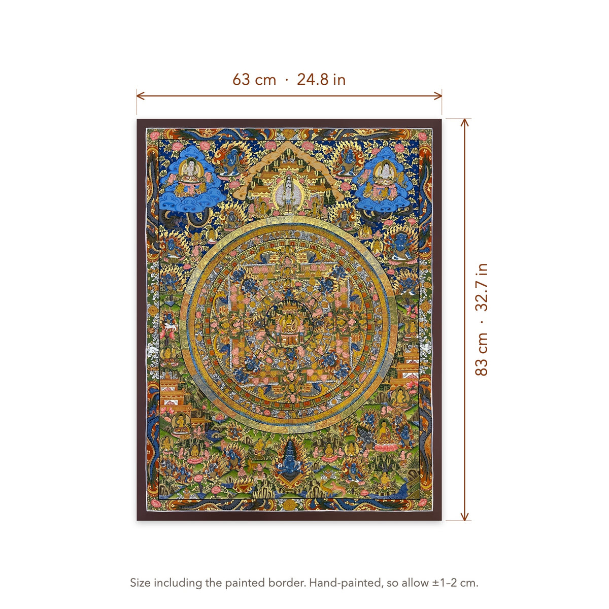 Size diagram: 63 × 83 cm (24.8 × 32.7 in), including the painted border