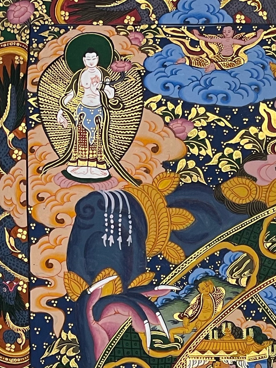 Wheel of Life thangka, detail: top-left corner