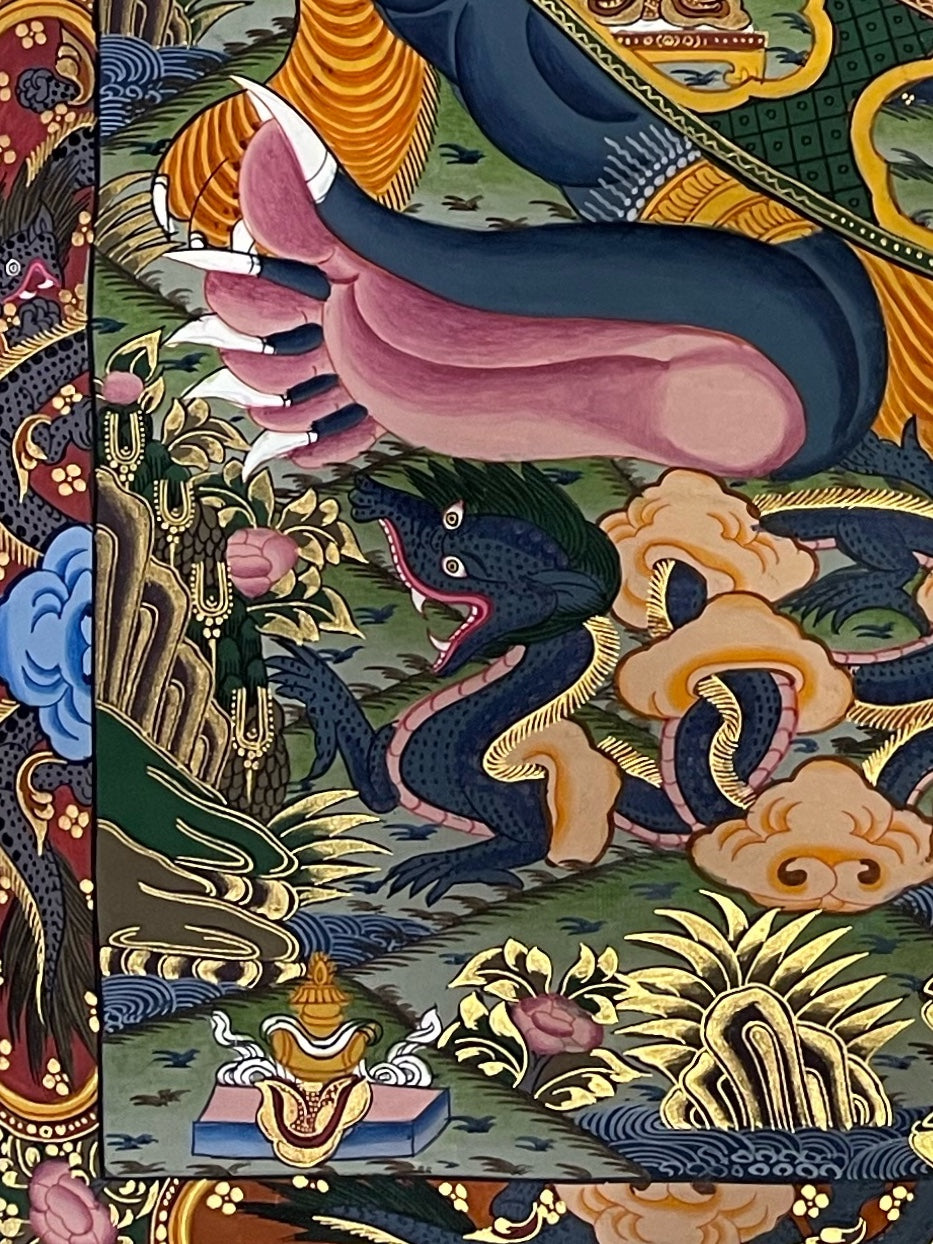 Wheel of Life thangka, detail: bottom-left corner