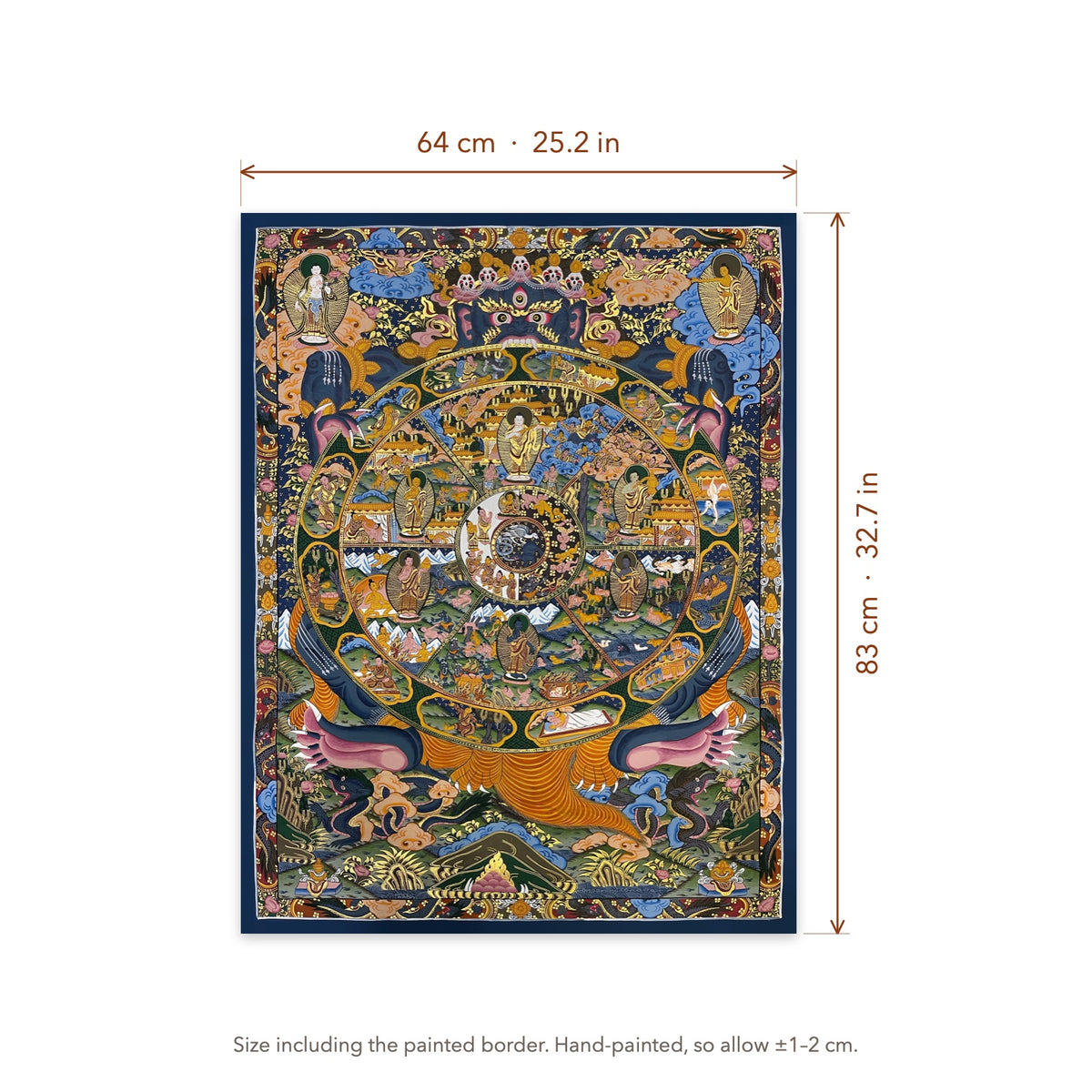 Size diagram: 64 × 83 cm (25.2 × 32.7 in), including the painted border