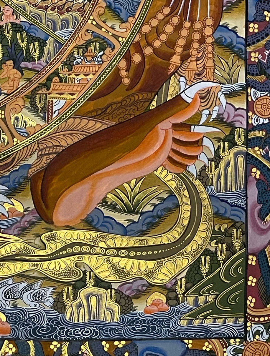 Wheel of Life thangka, detail: bottom-right corner