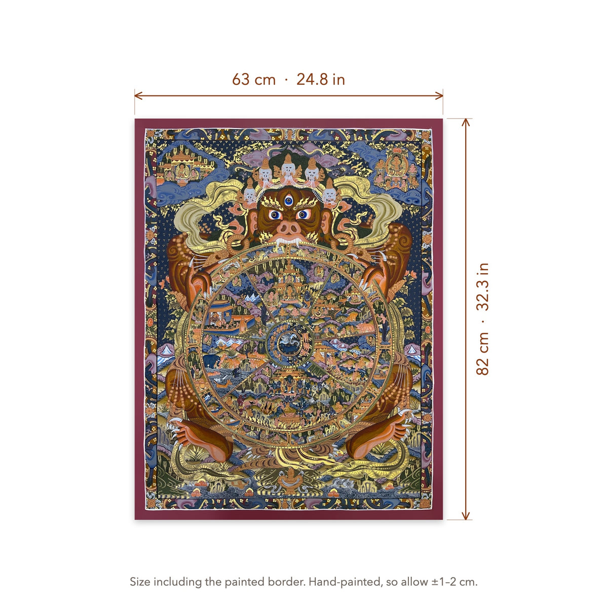 Size diagram: 63 × 82 cm (24.8 × 32.3 in), including the painted border