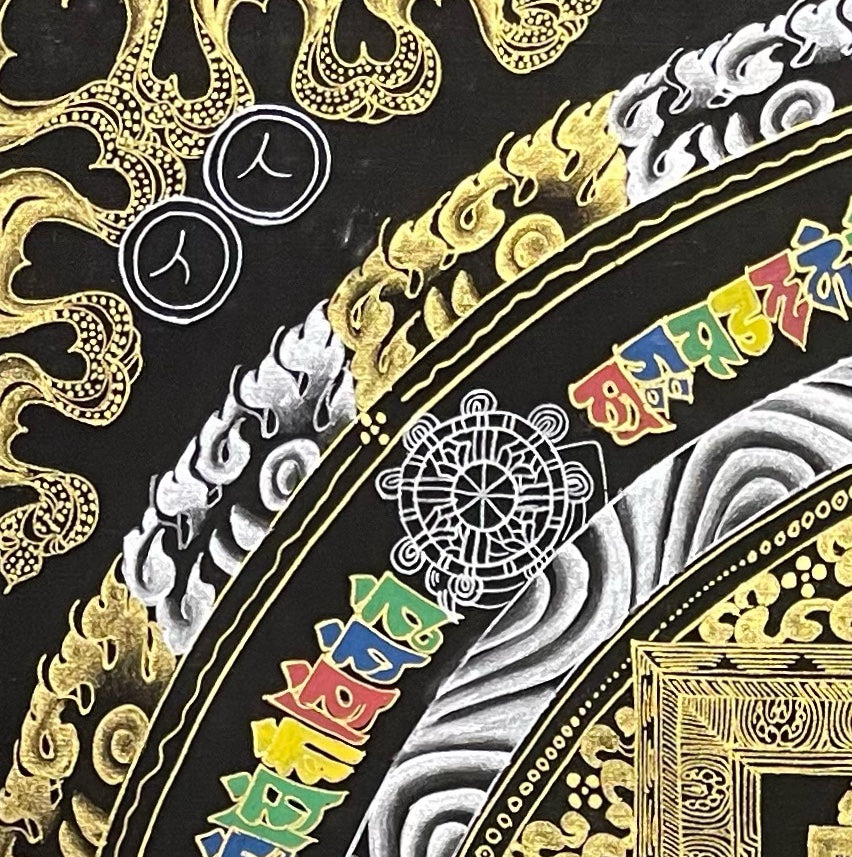Kalachakra Mandala thangka, detail: top-left corner