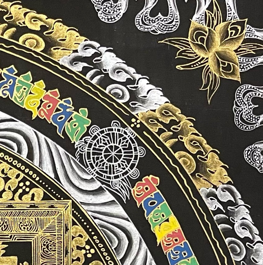 Kalachakra Mandala thangka, detail: top-right corner