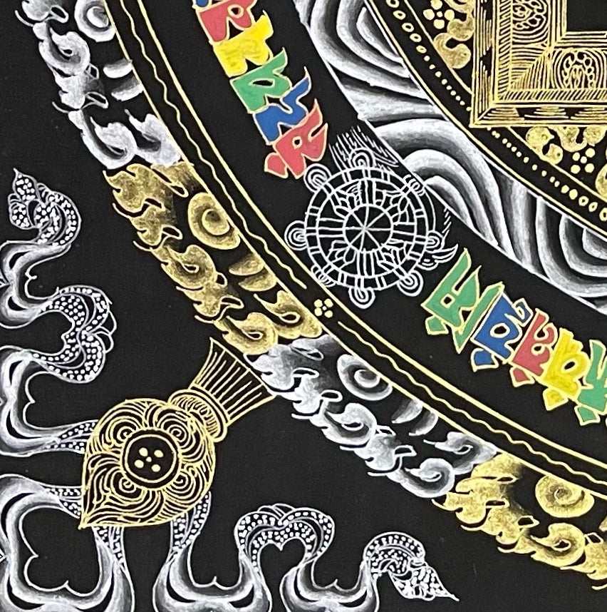 Kalachakra Mandala thangka, detail: bottom-left corner