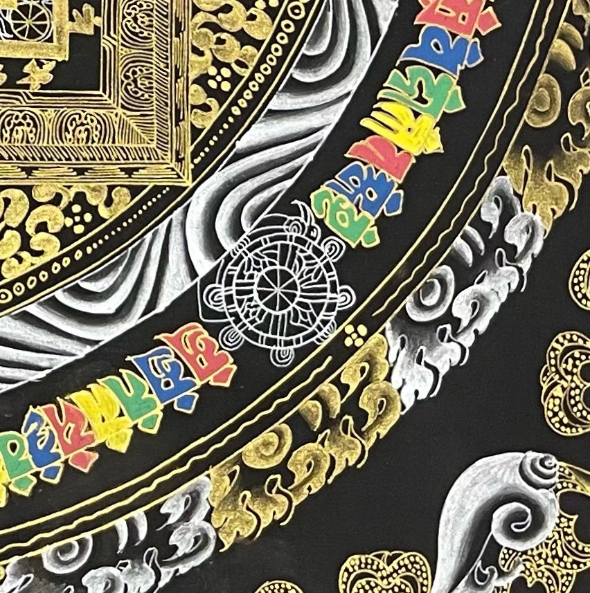 Kalachakra Mandala thangka, detail: bottom-right corner
